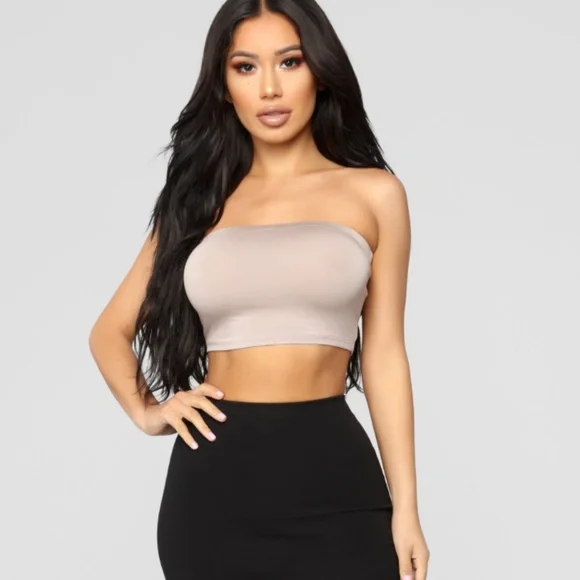 Fashion Nova Strapless Taupe Crop - Picture 2 of 2